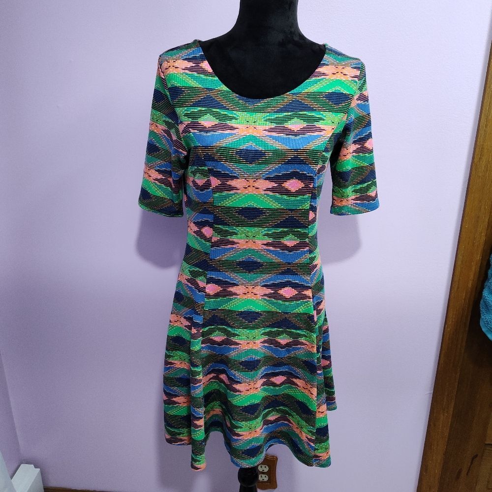Derek Heart Large Juniors Aztec Inspired Shortsleeve Fit & Flare Mini Y2K